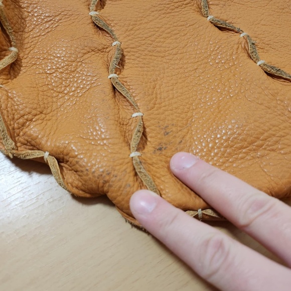 FATTO A MANO By Carlos Falchi Leather Crecent Moon Whip Stitch Hobo Sling Bag - Picture 10 of 12